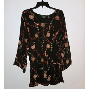 New York City Design Co. 100% Silk Floral Blouse, Bias Cut, Size 2X